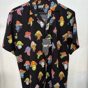 Groovy Black Mushroom Print Men's Shirt